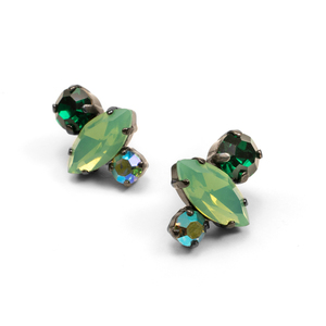 Σκουλαρίκια Καρφτωτά με Πράσινες Κρυστάλλινες Πέτρες - ασήμι, ορείχαλκος, καρφωτά, μικρά