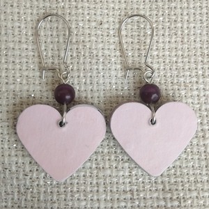 σκουλαρίκια καρδιές ροζ ασημί διπλής όψης άγιος βαλεντίνος - ημιπολύτιμες πέτρες, καρδιά, κρεμαστά, faux bijoux, αγ. βαλεντίνου - 2