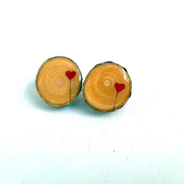 Stud earrings "Love!!!". - ξύλο, γυαλί, ζωγραφισμένα στο χέρι, καρφωτά, κοσμήματα