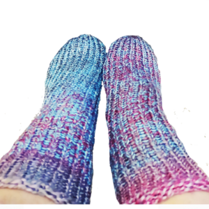 Πλεκτές κυλινδρικές κάλτσες (ένα μέγεθος) ροζ-γαλαζιο - πλεκτό, χειροποίητα