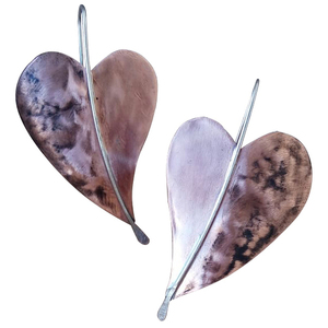 Σκουλαρίκια καρδιές από ασήμι και χαλκό - ασήμι, χαλκός, καρδιά, βαλεντίνος, αγ. βαλεντίνου