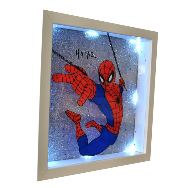 Σετ 2 τμχ Λαμπάδα 30cm και Ξύλινο Φωτιστικό Καδράκι Spiderman - αγόρι, λαμπάδες, για παιδιά, για μωρά, προσωποποιημένα - 2