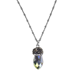Κολιέ με Strass "Black Crystal" - charms, ασήμι 925, επάργυρα, κοντά, boho - 2