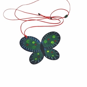 Κολιέ "πεταλούδα" από νεάργυρο, ζωγραφισμένο στο χέρι / handpainted necklace - ζωγραφισμένα στο χέρι, αλπακάς, πεταλούδα, μακριά, μεγάλα
