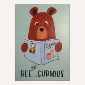 Παιδικός Χειροποίητος Πίνακας 25x35 cm Αρκούδος Bee Curious - κορίτσι, αγόρι, δώρα για παιδιά, ζωάκια, παιδικοί πίνακες
