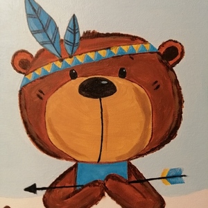 Παιδικός Χειροποίητος Πίνακας 30x30 cm Αρκουδάκι Ινδιάνος με Όνομα - αγόρι, αρκουδάκι, ζωάκια, προσωποποιημένα, παιδικοί πίνακες - 3