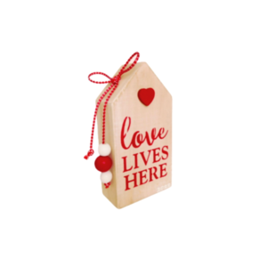 Διακοσμητικό ξύλινο σπιτάκι 15×8×5εκ. φυσικό χρώμα με κόκκινο - ξύλο, δώρο, σπίτι, αγάπη, διακοσμητικά