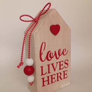 Διακοσμητικό ξύλινο σπιτάκι 15×8×5εκ. φυσικό χρώμα με κόκκινο - ξύλο, δώρο, σπίτι, αγάπη, διακοσμητικά - 2