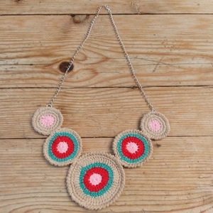Κολιέ πλεκτοί κύκλοι από βαμβακερό νήμα (μήκος 50εκ) - crochet, κοντά, boho, μεγάλα, πλεκτά κολιέ - 2