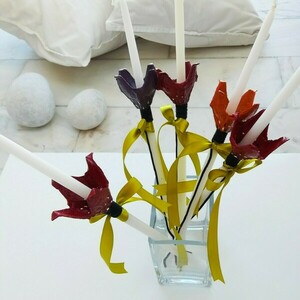 Λαμπάδα, λουλούδι πορτοκαλί, κεράκι,χειροποίητη,χαρτοπολτός.0.40*0.05εκ. - λαμπάδες, χειροποίητα, λουλούδι, για ενήλικες, για εφήβους - 3
