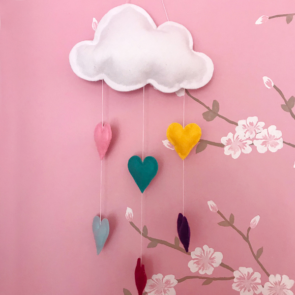 Διακοσμητικό σύννεφο με χρωματιστές καρδιές - καρδιά, κορίτσι, συννεφάκι, μόμπιλε, κρεμαστά - 2