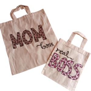 δώρο για τη μαμά πάνινη τσάντα ' mom boss ' σε animal print μοτίβο - ώμου, μαμά, tote, γιορτή της μητέρας, πάνινες τσάντες - 3