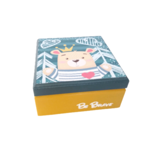 Ξύλινο Κουτάκι mtf αρκουδάκι πετρολ μουστάρδι 14×14×7εκ.ύψος - αγόρι, δώρο, κουτί, δώρο πάσχα, ζωάκια