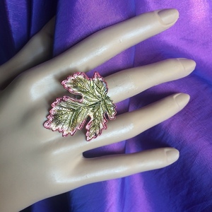 Χρωματισμένο δαχτυλίδι "Φύλλο" σε 2 χρώματα - ορείχαλκος, φύλλο, boho, μεγάλα, αυξομειούμενα, φθηνά - 3