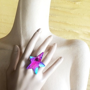 Χρωματισμένο Δαχτυλίδι "Αστέρι" - αλπακάς, αστέρι, μεγάλα, αυξομειούμενα, φθηνά - 3