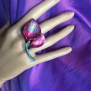 Μεγάλο χρωματισμένο δαχτυλίδι "Κρίνα" - ορείχαλκος, ατσάλι, μεγάλα, αυξομειούμενα - 4