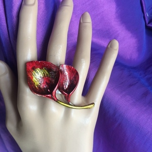 Μεγάλο χρωματισμένο δαχτυλίδι "Κρίνα" - ορείχαλκος, ατσάλι, μεγάλα, αυξομειούμενα - 5