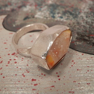 Ασημενιο δακτυλιδι με πορτοκαλι αχατη - ημιπολύτιμες πέτρες, ασήμι 925, μεγάλα, αυξομειούμενα