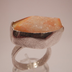 Ασημενιο δακτυλιδι με πορτοκαλι αχατη - ημιπολύτιμες πέτρες, ασήμι 925, μεγάλα, αυξομειούμενα - 2