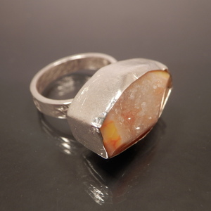 Ασημενιο δακτυλιδι με πορτοκαλι αχατη - ημιπολύτιμες πέτρες, ασήμι 925, μεγάλα, αυξομειούμενα - 3