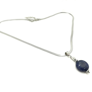 Κολιέ με μπλε Αχάτη και Ατσάλινη αλυσίδα - ημιπολύτιμες πέτρες, αχάτης, charms, κοντά, ατσάλι