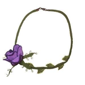 Κοντό κολιέ φριβολιτέ "Purple Flower" - τσόκερ, κοντά, λουλούδι, boho