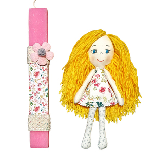 Λαμπάδα φλοράλ με χειροποίητη υφασμάτινη κούκλα - ύφασμα, κορίτσι, λαμπάδες, λούτρινα, για παιδιά