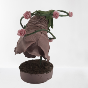 Χειροποίητο επιτραπέζιο διακοσμητικό ροζ λουλούδι με τσιμεντένια βάση , 16x12x18 εκ. - λουλούδια, πηλός, τσιμέντο, διακοσμητικά, δέντρο