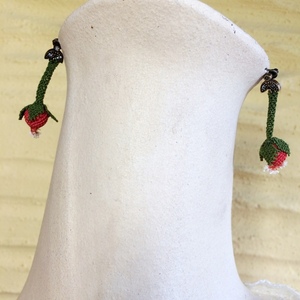 Σκουλαρίκια φριβολιτέ "Μπουμπούκια" - λουλούδι, μικρά, κρεμαστά - 2