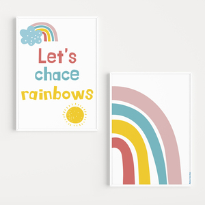 Εκτυπώσιμο σετ 2 αφισών για παιδικό δωμάτιο ''Let's chase rainbows'' - αφίσες, δώρα για μωρά, δωμάτιο παιδιών