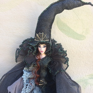 Διακοσμητική Κούκλα " Μαύρη-γκρι Μάγισσα με δαντέλα" ύψος 90 εκ. - διακοσμητικά, διακόσμηση σαλονιού, κούκλες - 2