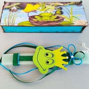 Λαμπαδάκι "Βάτραχος" σε ξύλινο κουτί (23cm) - κορίτσι, λαμπάδες, για παιδιά, για μωρά, πρίγκηπες - 3