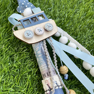 Αρωματική λαμπάδα με χειροποίητα ξύλινα στοιχεία "Καραβάκι" - μήκος 30cm - αγόρι, λαμπάδες, καραβάκι, για παιδιά, αρωματικές λαμπάδες - 4