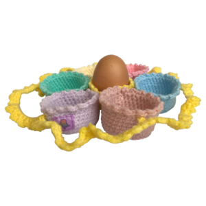 πλεκτή αυγοθήκη για 7 αυγά σε παστέλ χρώματα - διακοσμητικά, πασχαλινή διακόσμηση