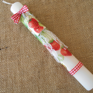 Πασχαλινή Λαμπάδα για κορίτσια, με χειροποίητο πήλινο στολίδι, κεραμίδι, "Φράουλα". 21x3cm - κορίτσι, λαμπάδες, για ενήλικες, για εφήβους - 3
