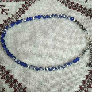 κολιέ κοντό με μπλε ασημί κρύσταλλα swarovski - επάργυρα, χάντρες, κοντά - 3