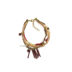 "Golden Love Bracelet" - Τριπλό βραχιόλι με κόκκινες χάντρες - χάντρες, πολύσειρα, χεριού, αυξομειούμενα - 2