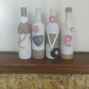 Διακοσμητικά μπουκάλια δίχρωμα love - αγάπη, χειροποίητα, διακοσμητικά μπουκάλια - 4