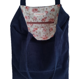 Υφασμάτινη tote τσάντα "μπλε κοτλέ" 41x33εκ - ύφασμα, ώμου, all day, tote, πάνινες τσάντες - 2