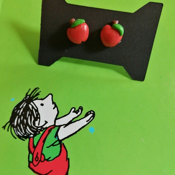 Καρφωτά σκουλαρίκια από πολυμερικό πηλό χειροποίητα σχεδιο: μήλα - πηλός, χειροποίητα, μικρά, καρφάκι - 2
