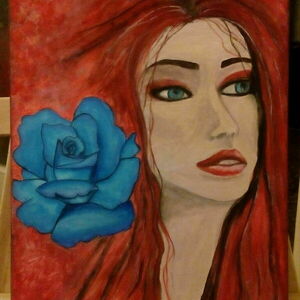 "Blue rose girl" πίνακας - πίνακες & κάδρα, πίνακες ζωγραφικής - 3