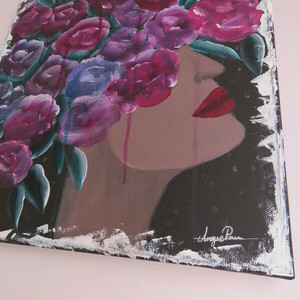 Πίνακας "Floral girl" με ακρυλικά - πίνακες & κάδρα, καμβάς, λουλούδια, πίνακες ζωγραφικής - 4