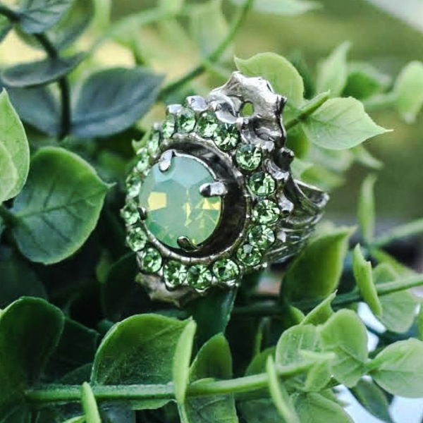 Δαχτυλίδι πράσινο στρας - ασήμι, στρας, μεγάλα, αυξομειούμενα - 3