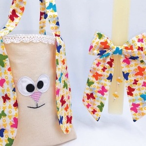 Τσάντα κουνελάκι με πεταλούδες και ασορτί λαμπάδα - κορίτσι, λαμπάδες, για παιδιά, κουνελάκι - 2