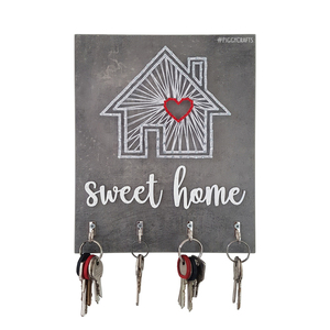 Κλειδοθήκη μελαμίνης με καρφιά & κλωστές "Sweet Home" 25x20cm - δώρο, κλειδί, κλειδοθήκες