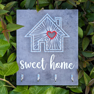 Κλειδοθήκη μελαμίνης με καρφιά & κλωστές "Sweet Home" 25x20cm - δώρο, κλειδί, κλειδοθήκες - 3