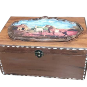 Ξύλινο κουτί με στοιχεία πηλου - ξύλο, πηλός, διακοσμητικά - 2