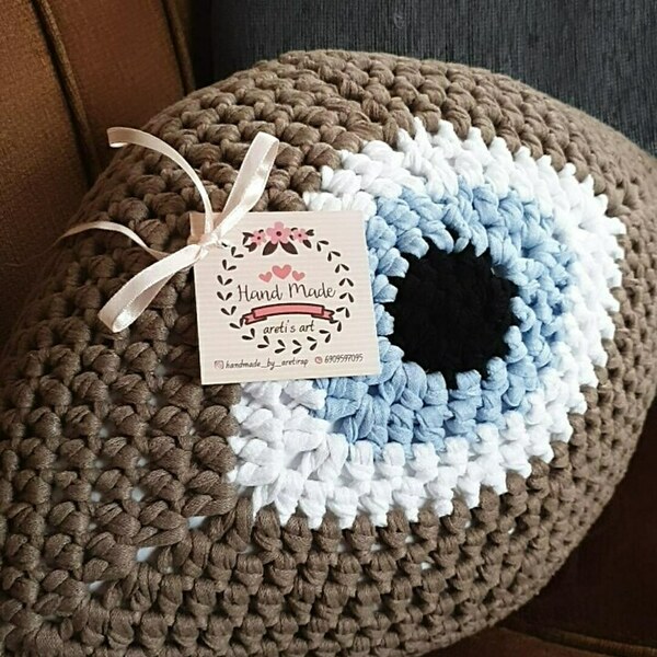 Πλεκτό μαξιλάρι μάτι - crochet, evil eye, μαξιλάρια - 4
