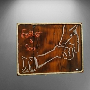 "ΠΑΤΕΡΑΣ ΚΑΙ ΓΙΟΣ" - ξύλο, ζωγραφισμένα στο χέρι, πίνακες & κάδρα, γιορτή του πατέρα, δωμάτιο παιδιών - 2