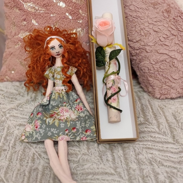 Λαμπάδα υφασμάτινη κούκλα "Rose" - κορίτσι, λαμπάδες, για παιδιά - 2